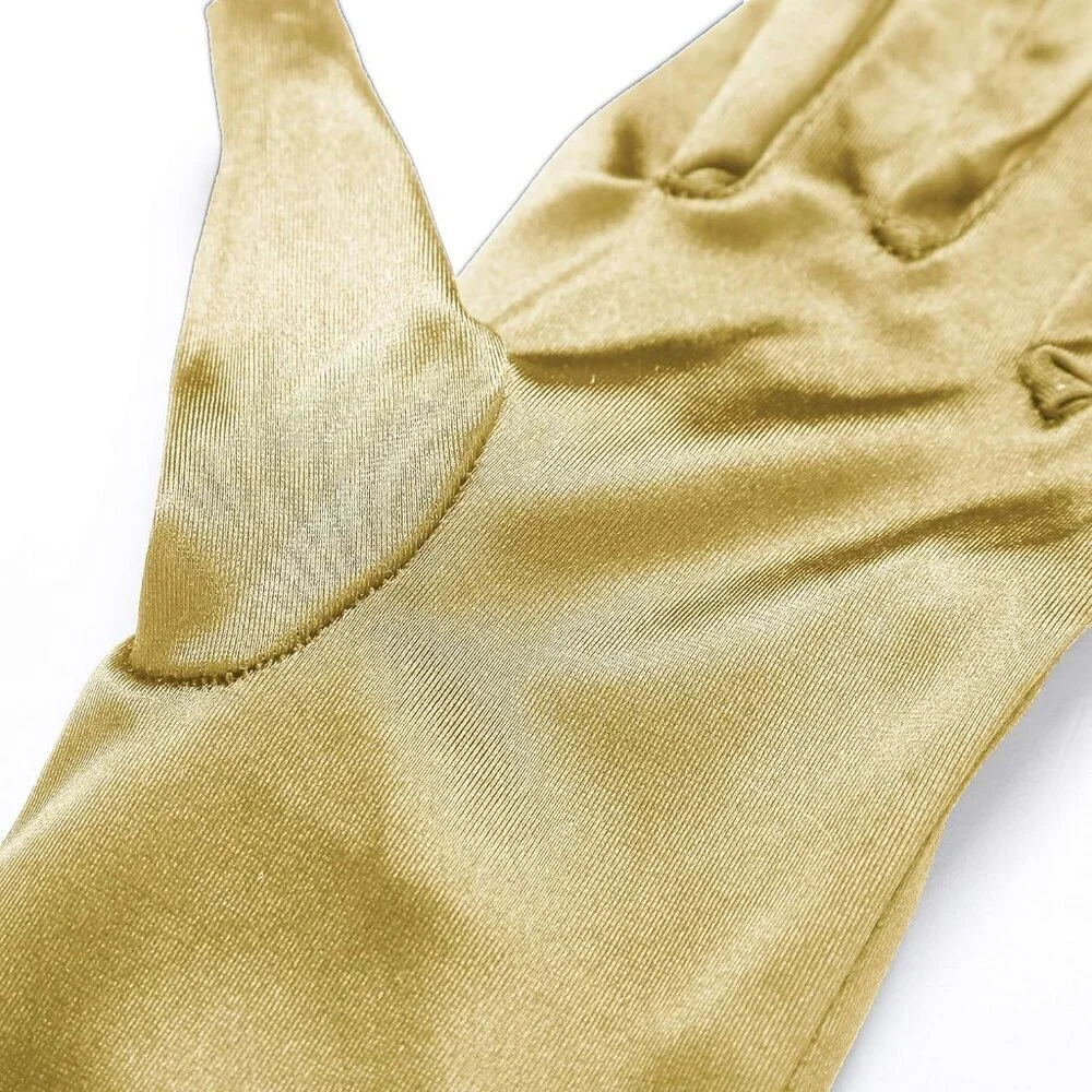 Women's Smooth Dark Gold Long Satin Gloves Elbow Length Party Costume Accessory